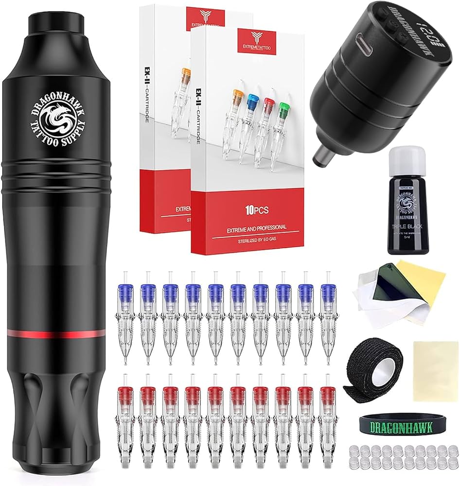 Drago hawk Wireless　tattoo machine 刺青 Tattoo Kit | Dragonhawk S8 Wireless Tattoo Machine Starter